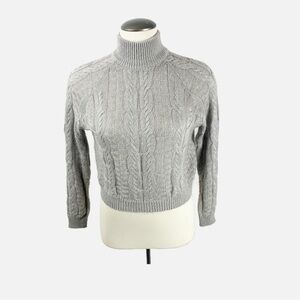 🩶 Grey Cable Knit Mock Neck Cropped Sweater – Soft Textured Knit (Unbranded) 🩶